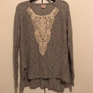 Grey sweater with lace detailing